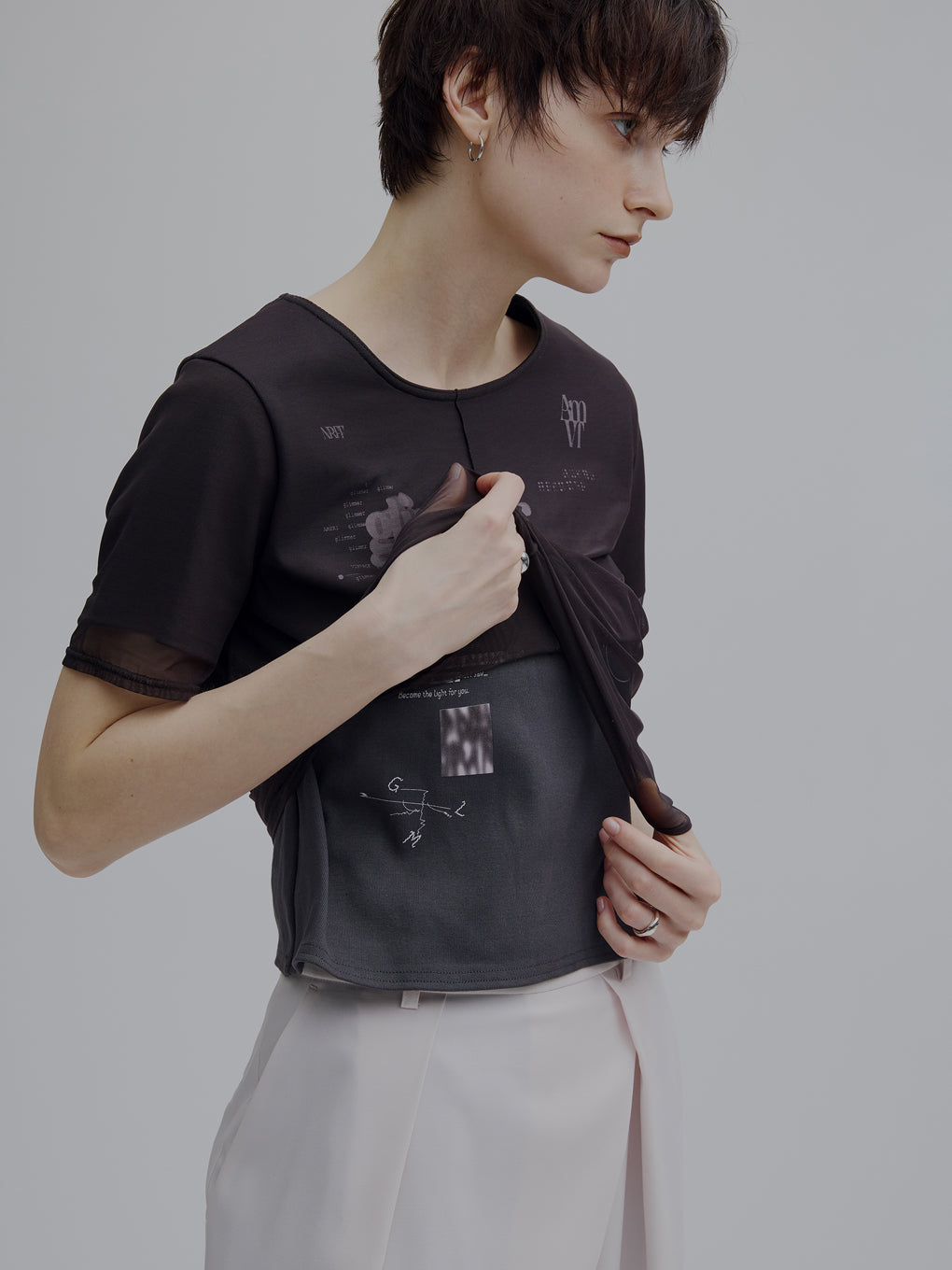 SHEER LAYERED GLIMMER GRAPHIC TEE