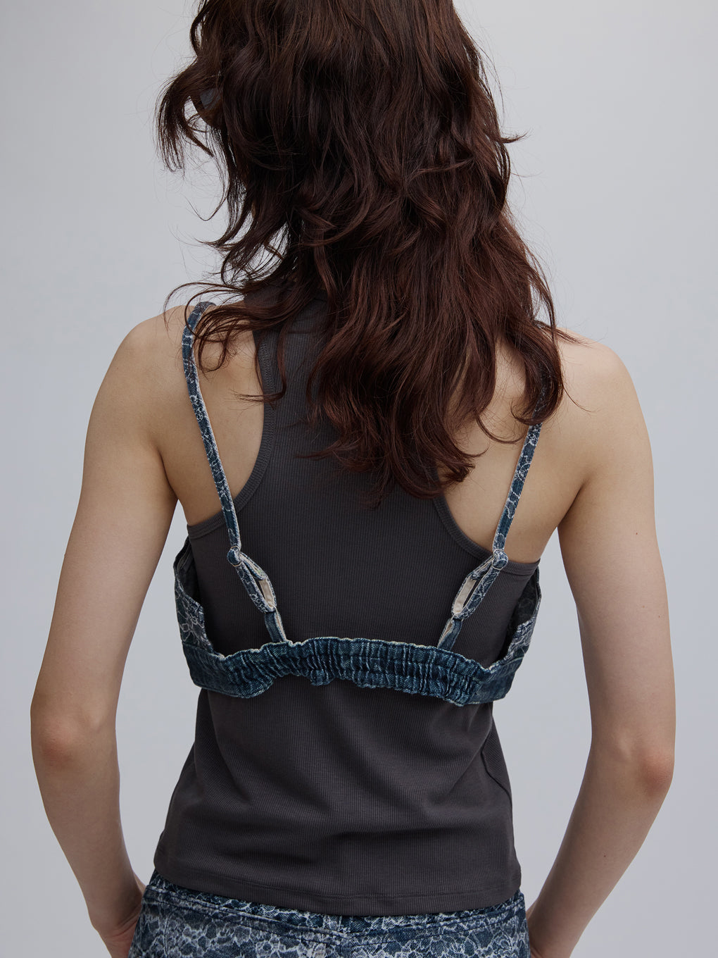 FAKE DENIM LACE BUSTIER