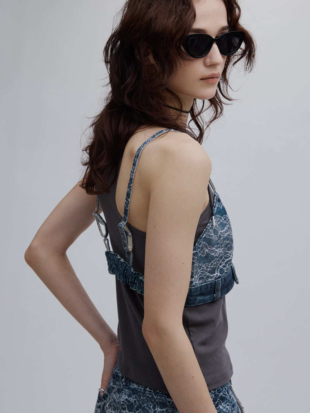 FAKE DENIM LACE BUSTIER