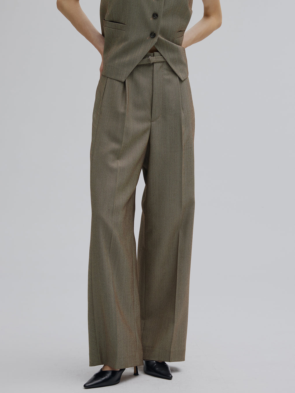 RANDOM HERRINGBONE STRAIGHT WIDE PANTS