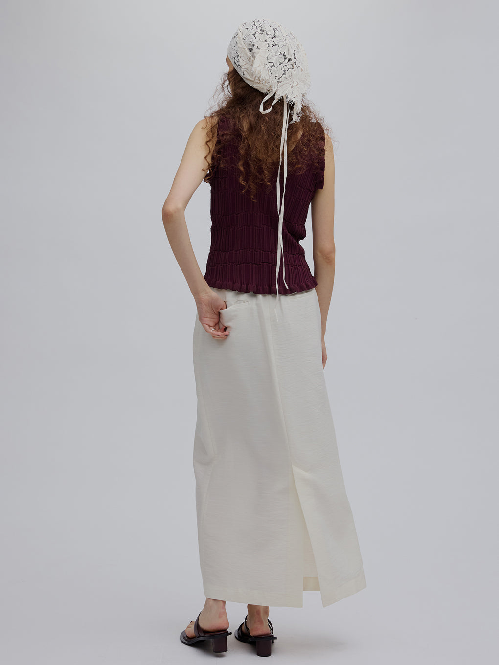 スカート MELANGE STRAIGHT SKIRT WITH LACE SCARF MELANGE STRAIGHT SKIRT WITH LACE SCARF