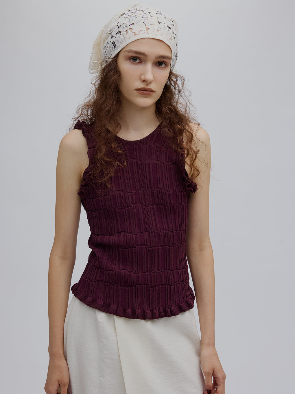 MEDI 2WAY WAVY FRILL KNIT TOP