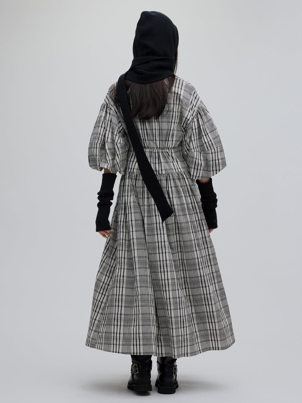 BALLOON SLEEVE CHECK DRESS