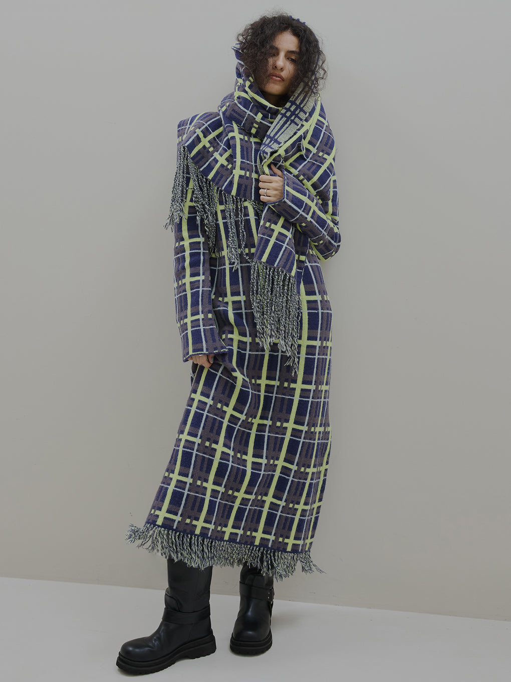 2WAY HANDWRITING CHECK KNIT DRESS