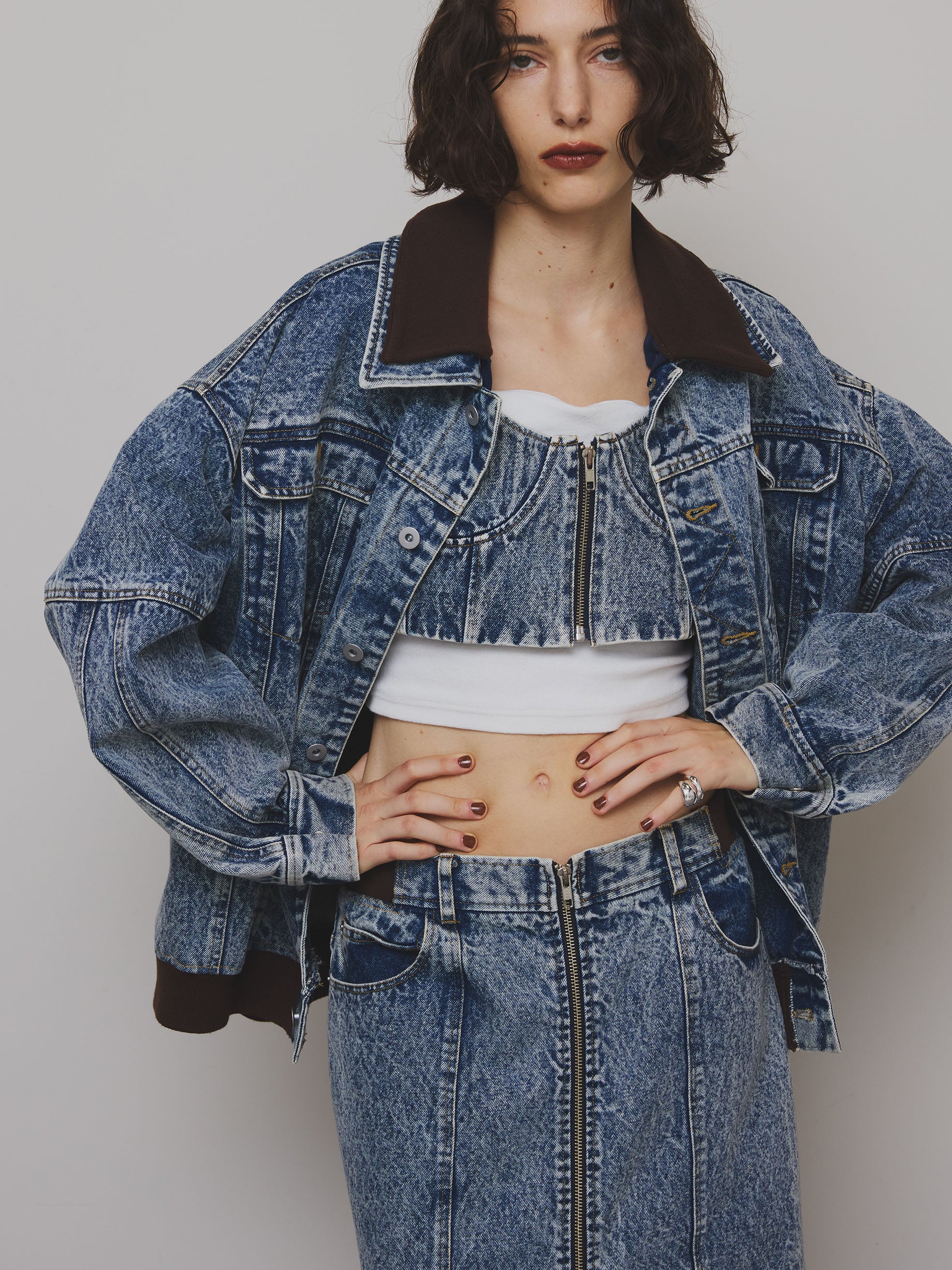 RIB MIX DENIM BUSTIER