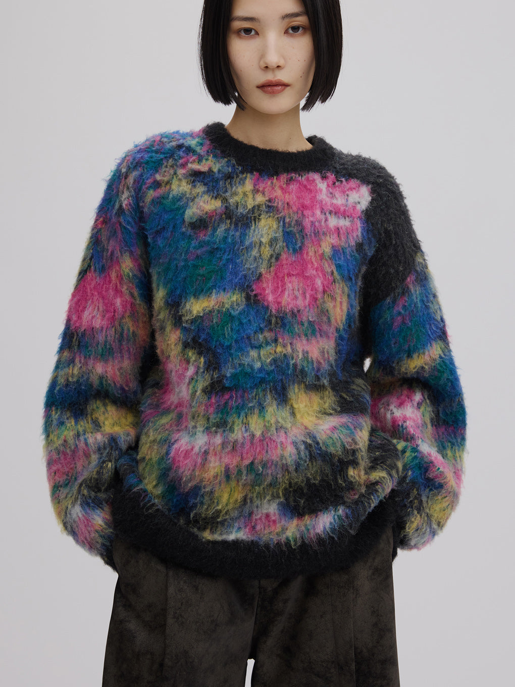 WILTED FLOWER MOHAIR JACQUARD  KNIT TOP