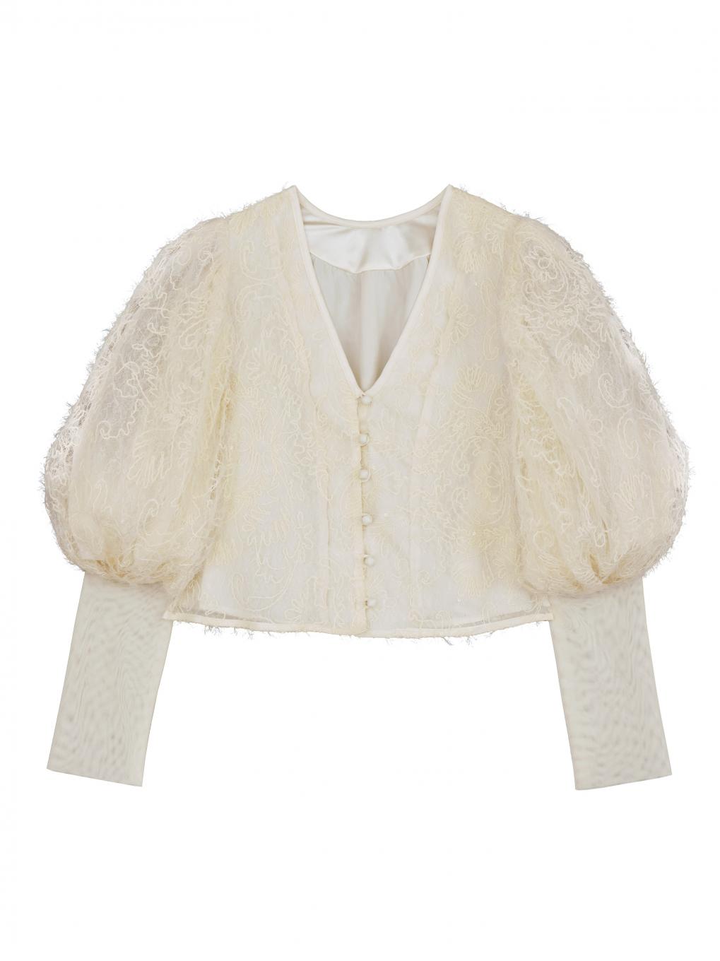 BRUSHED LACE VOLUME SLEEVE BLOUSE