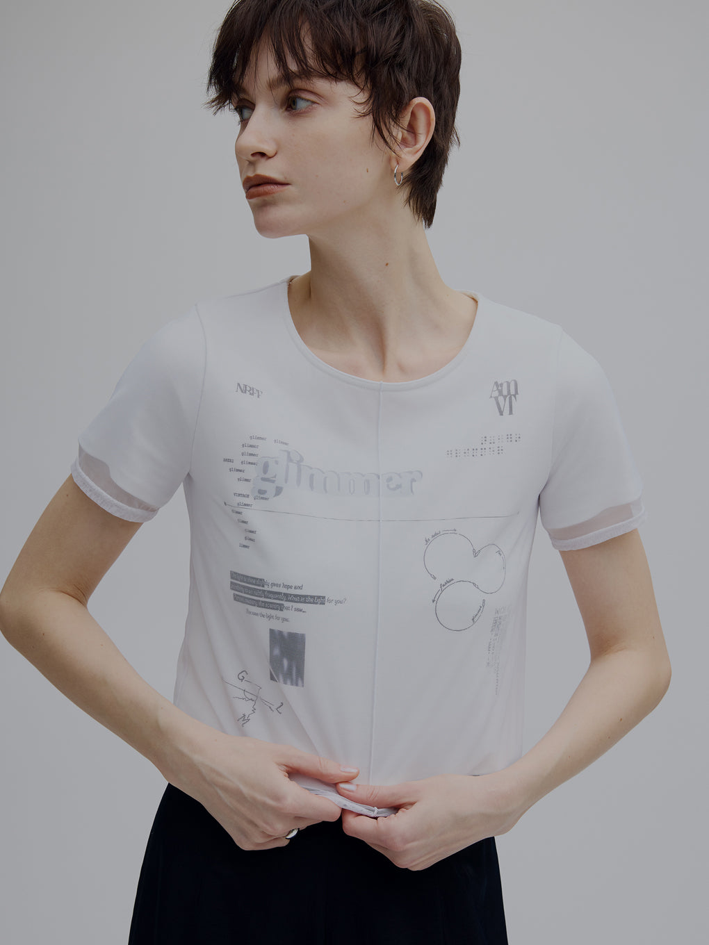 SHEER LAYERED GLIMMER GRAPHIC TEE