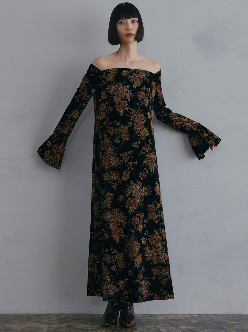 FLOWER PRINT VELOUR DRESS