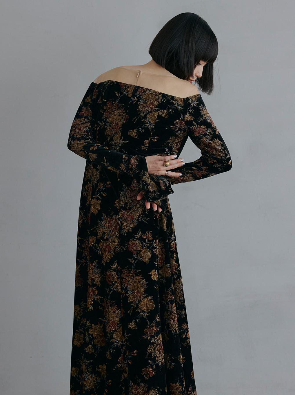 FLOWER PRINT VELOUR DRESS