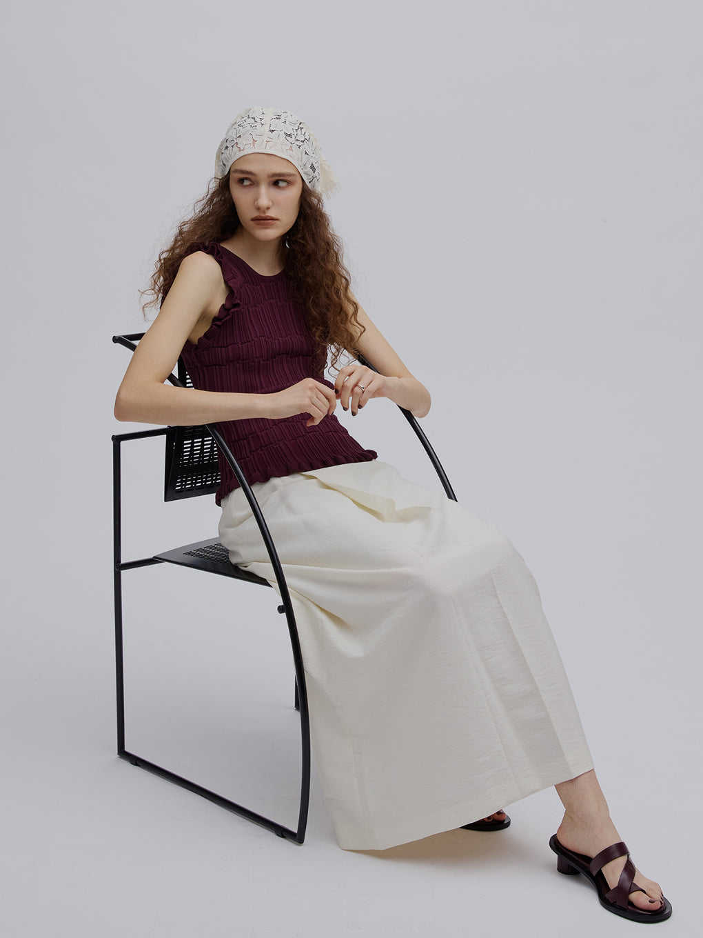 MELANGE STRAIGHT SKIRT WITH LACE SCARF
