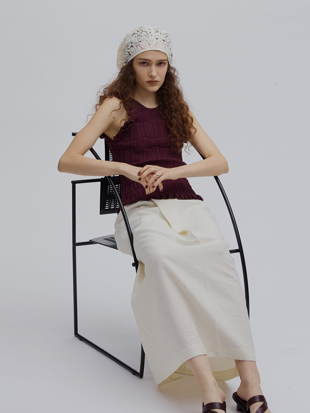 MELANGE STRAIGHT SKIRT WITH LACE SCARF