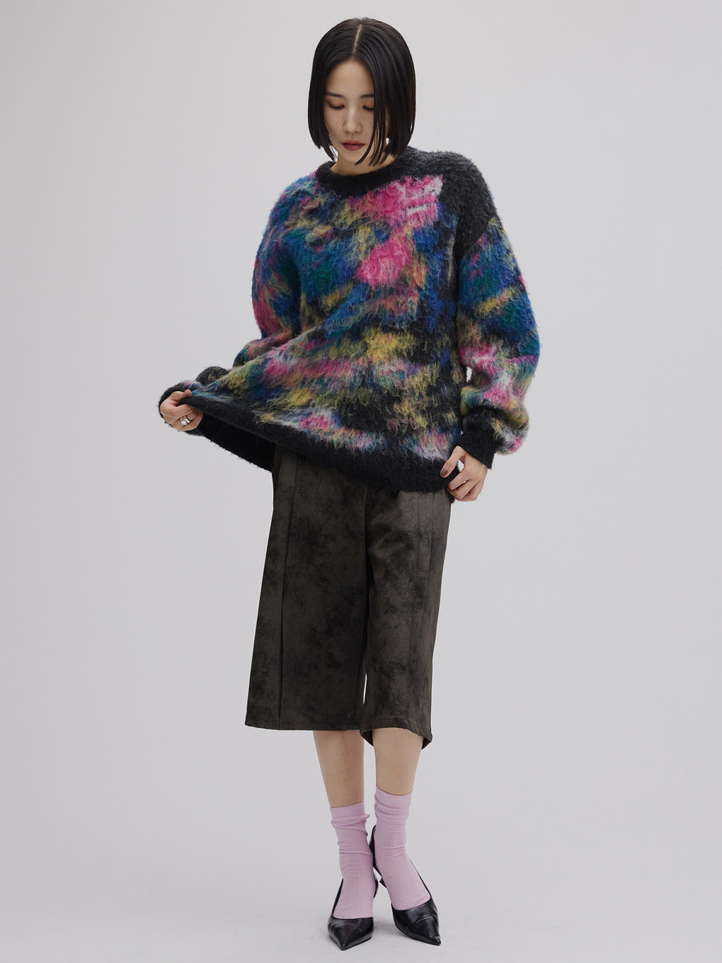 WILTED FLOWER MOHAIR JACQUARD  KNIT TOP