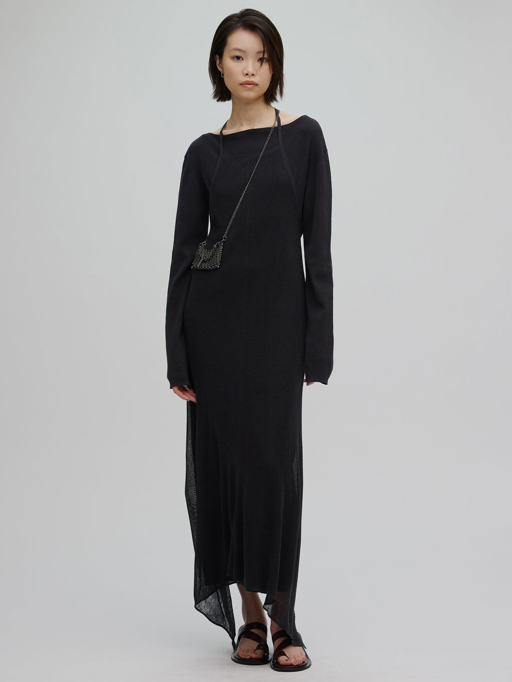 HALTER NECK LAYERED KNIT DRESS