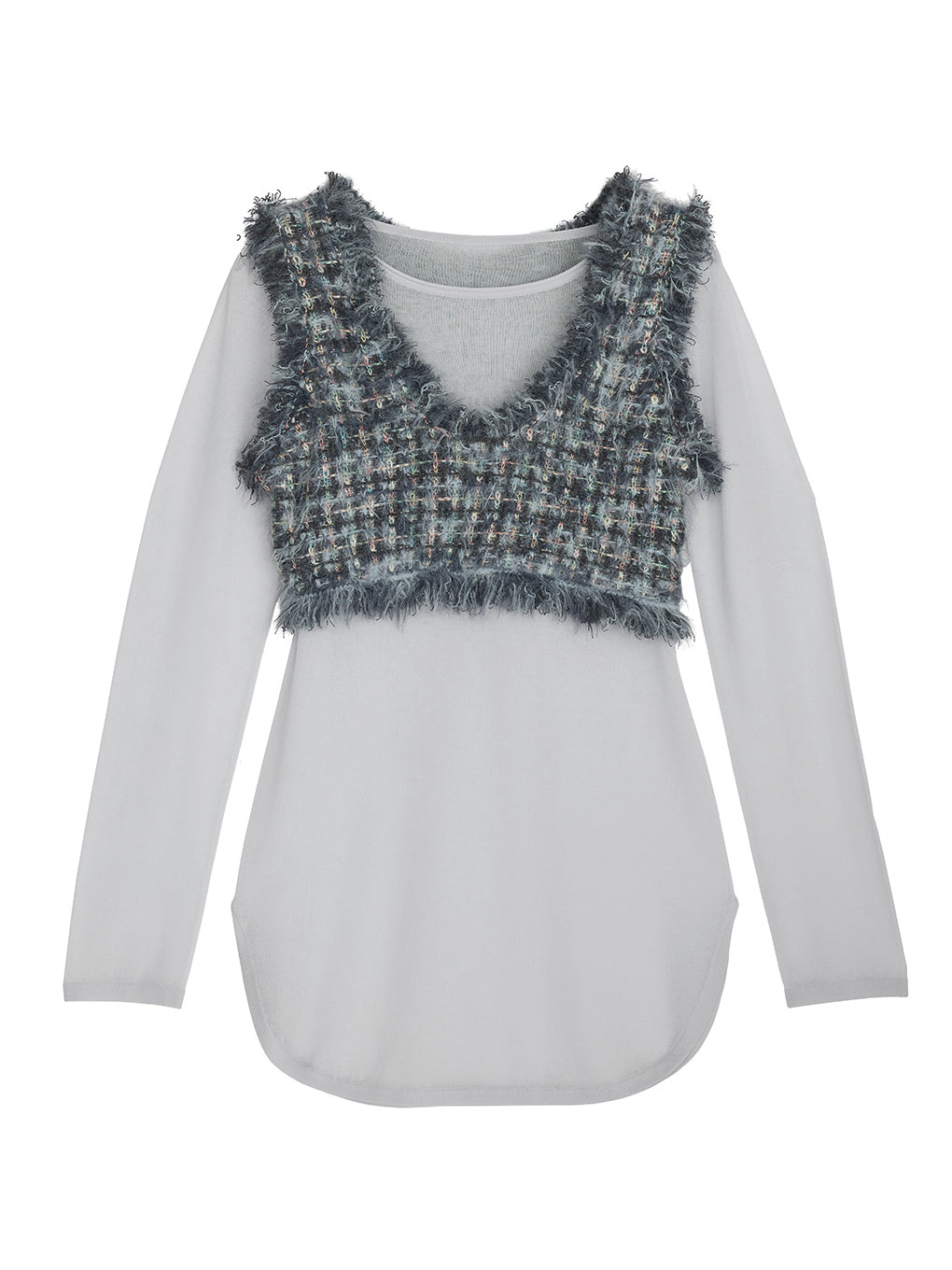 TWEED FRINGE KNIT TOPS