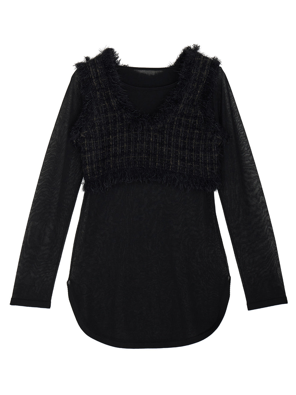 TWEED FRINGE KNIT TOPS