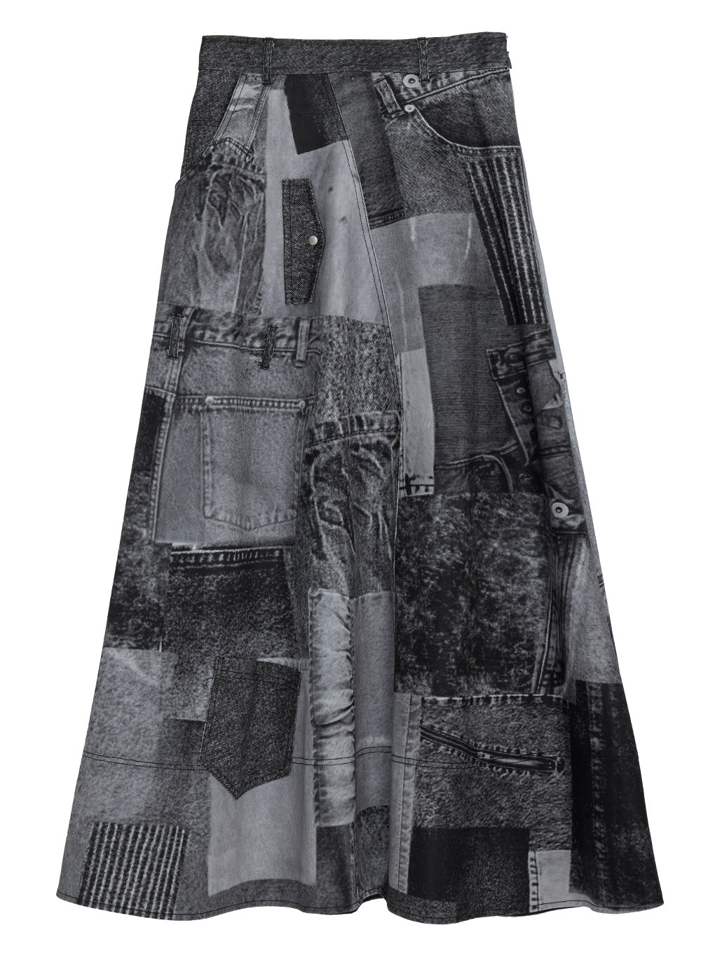 DENIM PATCHWORK PRINT SKIRT