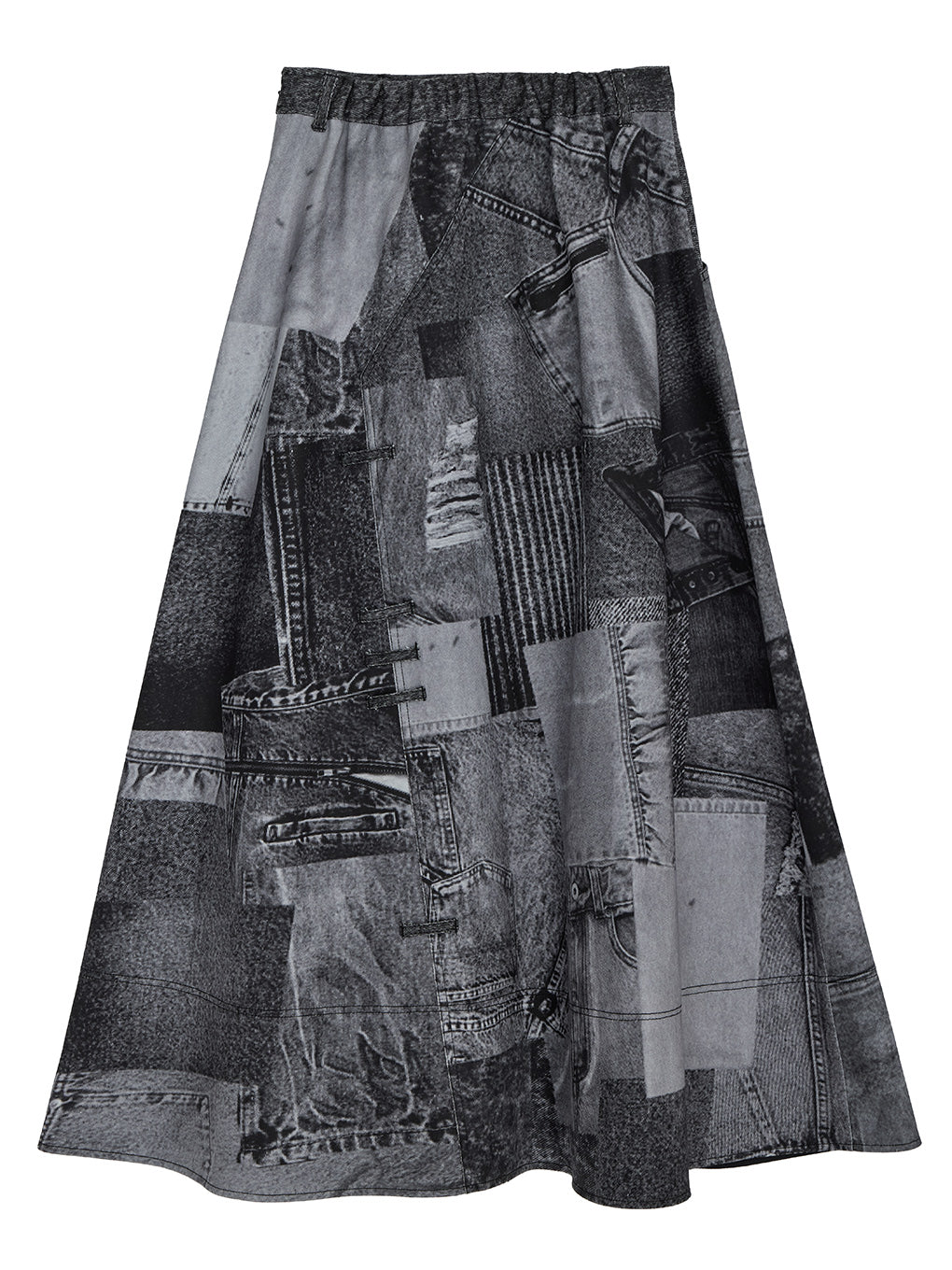 DENIM PATCHWORK PRINT SKIRT