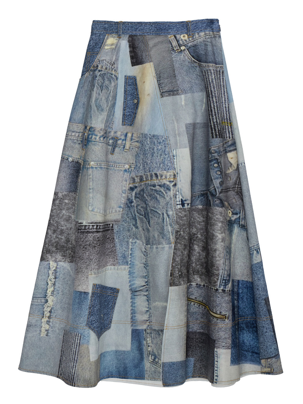 DENIM PATCHWORK PRINT SKIRT