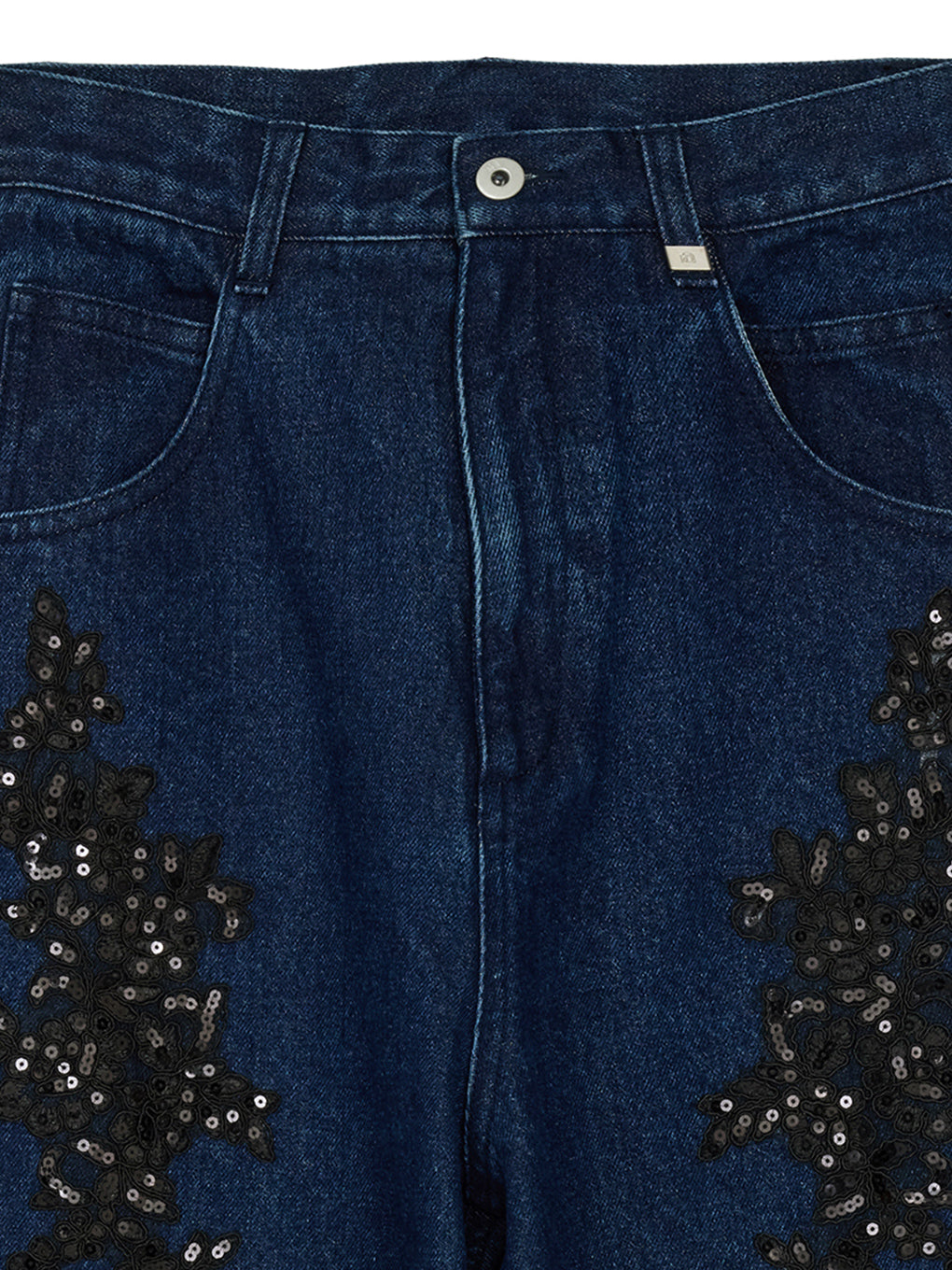SPANGLE BIJOU EGG DENIM PANTS