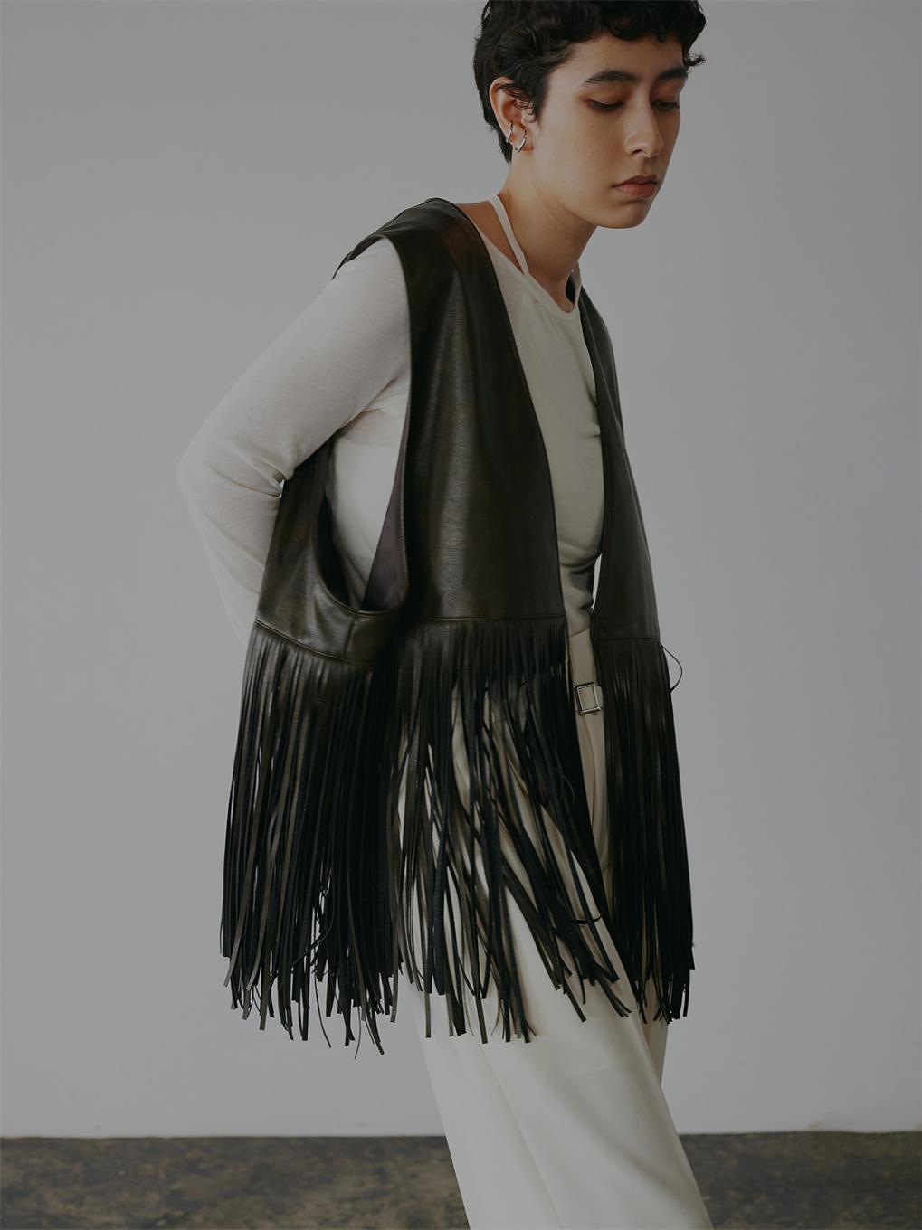 FRINGE VEST SET SUEDE JACKET