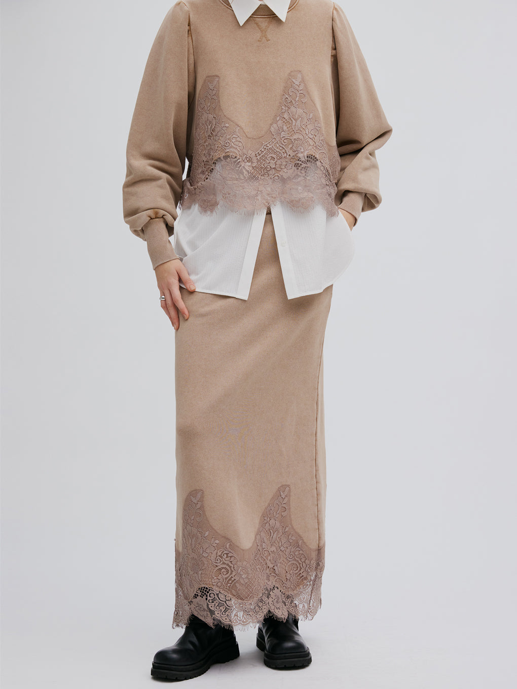 CHEMICAL OVERDYE LACESWEAT スカートAMERI CHEMICAL OVERDYE LACE SWEAT SKIRT