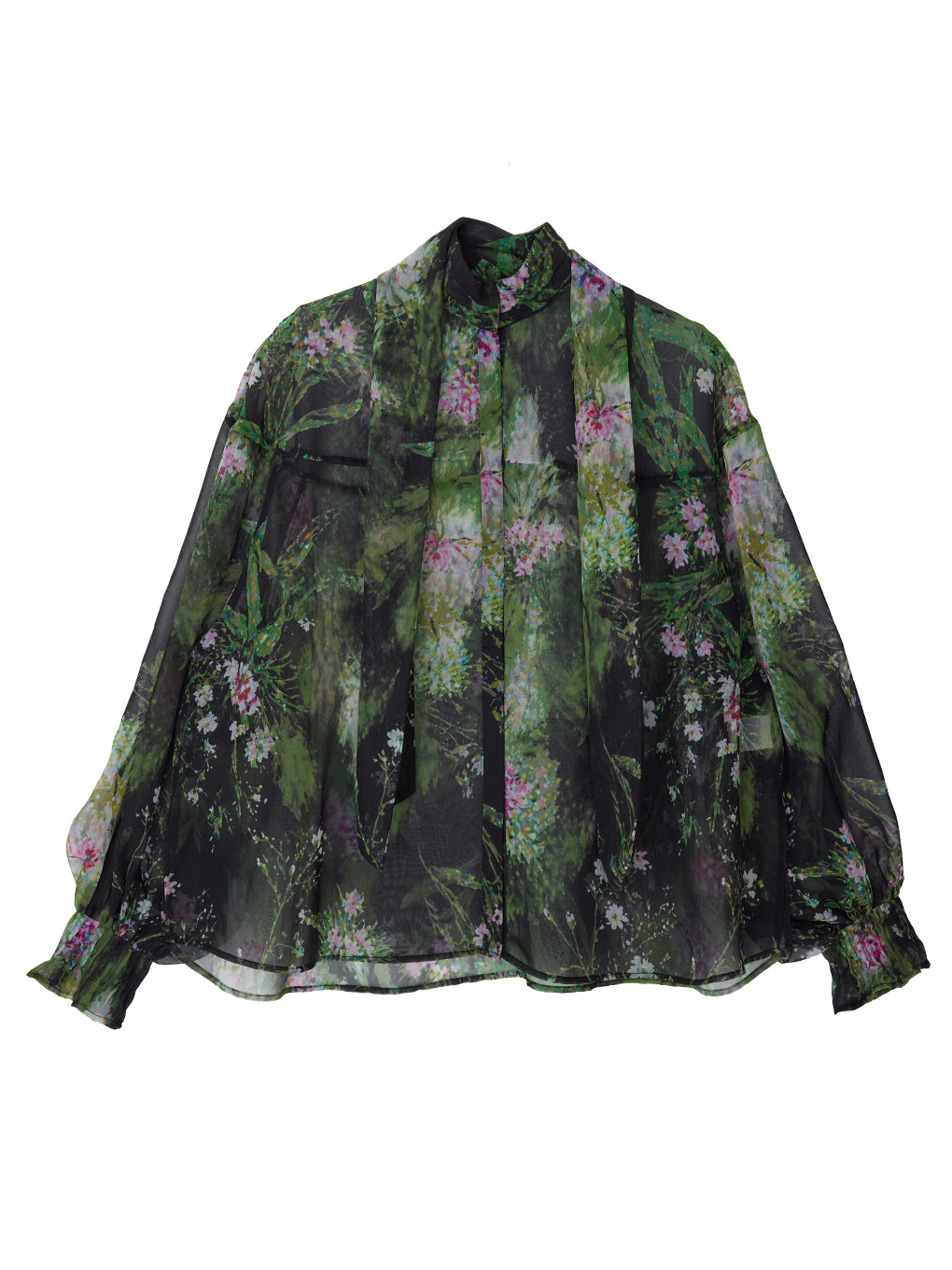 2WAY HOLOGRAM FLOWER SHEER BOW TIE SHIRT