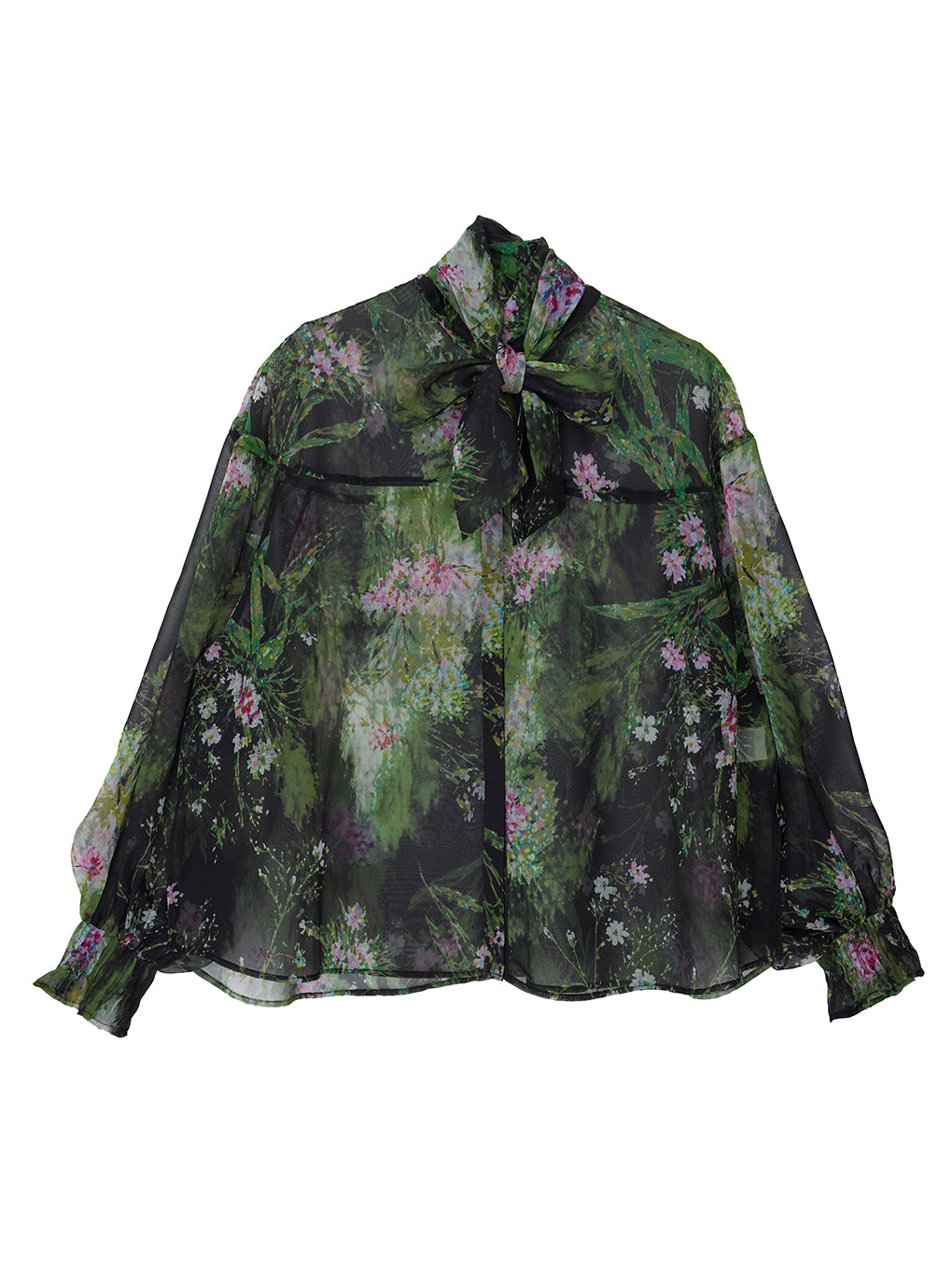 2WAY HOLOGRAM FLOWER SHEER BOW TIE SHIRT