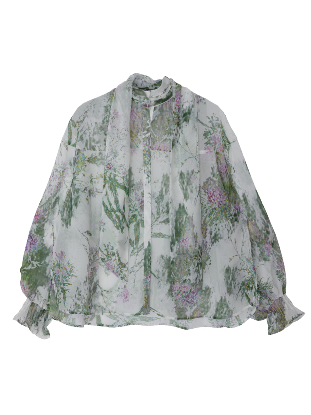 2WAY HOLOGRAM FLOWER SHEER BOW TIE SHIRT