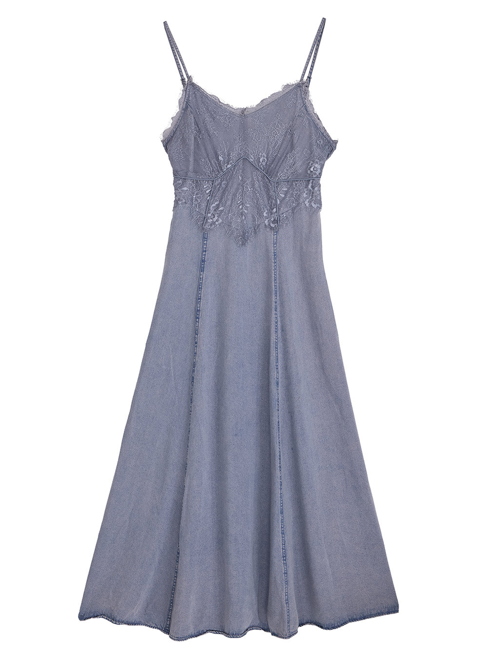 LACE DOCKING TENCEL DENIM FLARE DRESS