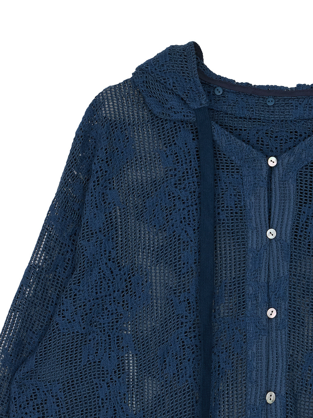 2WAY MESH DAMASK EMBROIDERY HOOD BLOUSE
