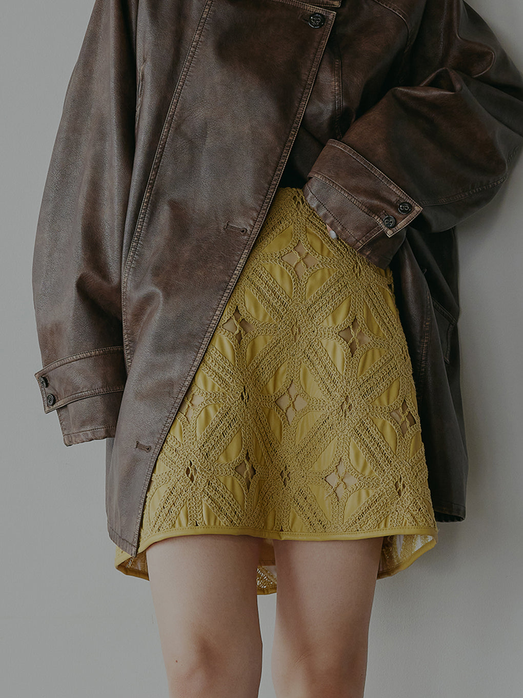 FAKE LEATHER CUT WORK SKIRT