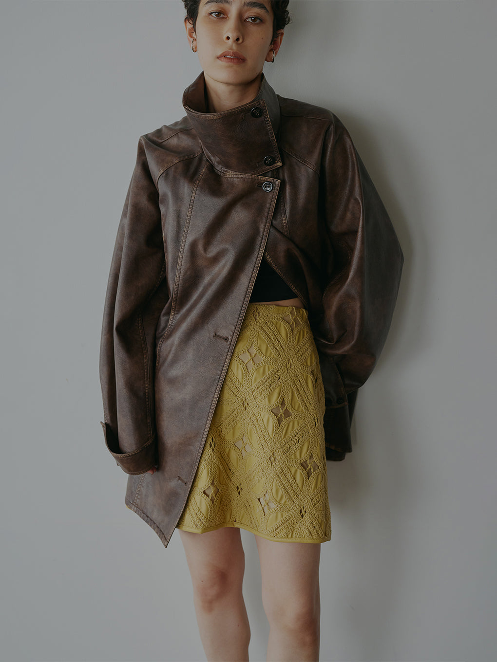 FAKE LEATHER CUT WORK SKIRT