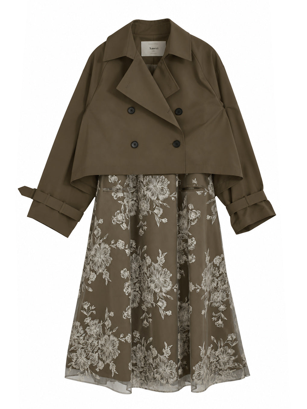 3WAY TULLE EMBROIDERY DOCKING TRENCH COAT