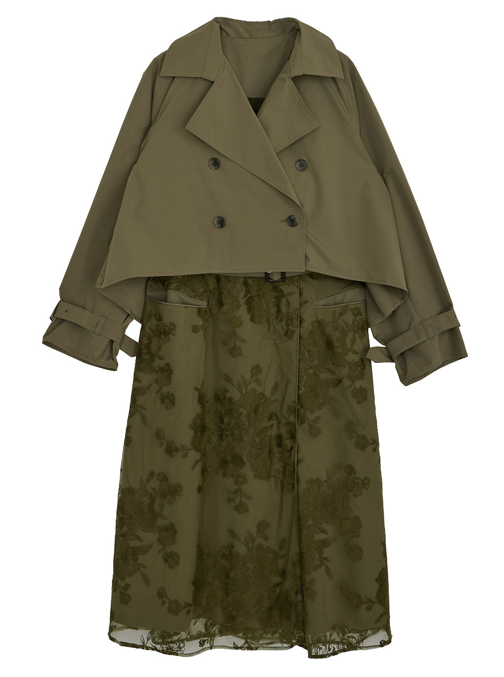 3WAY TULLE EMBROIDERY DOCKING TRENCH COAT