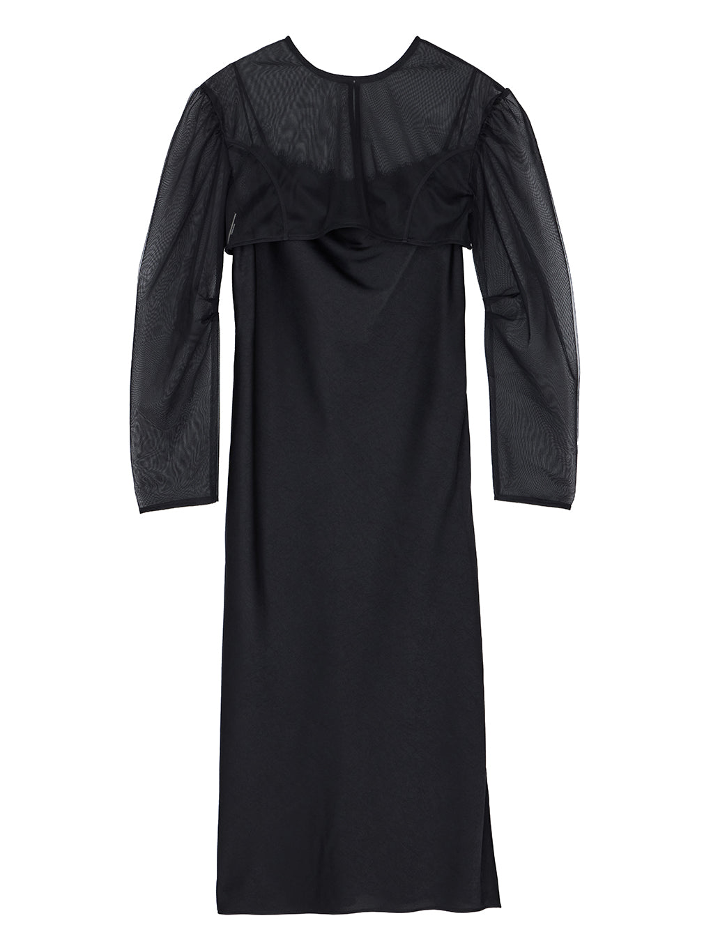 スーツ・フォーマル・ドレス Ameri SEETHROUGH SHOULDER DRESS SHEER LAYERED SATIN DRESS