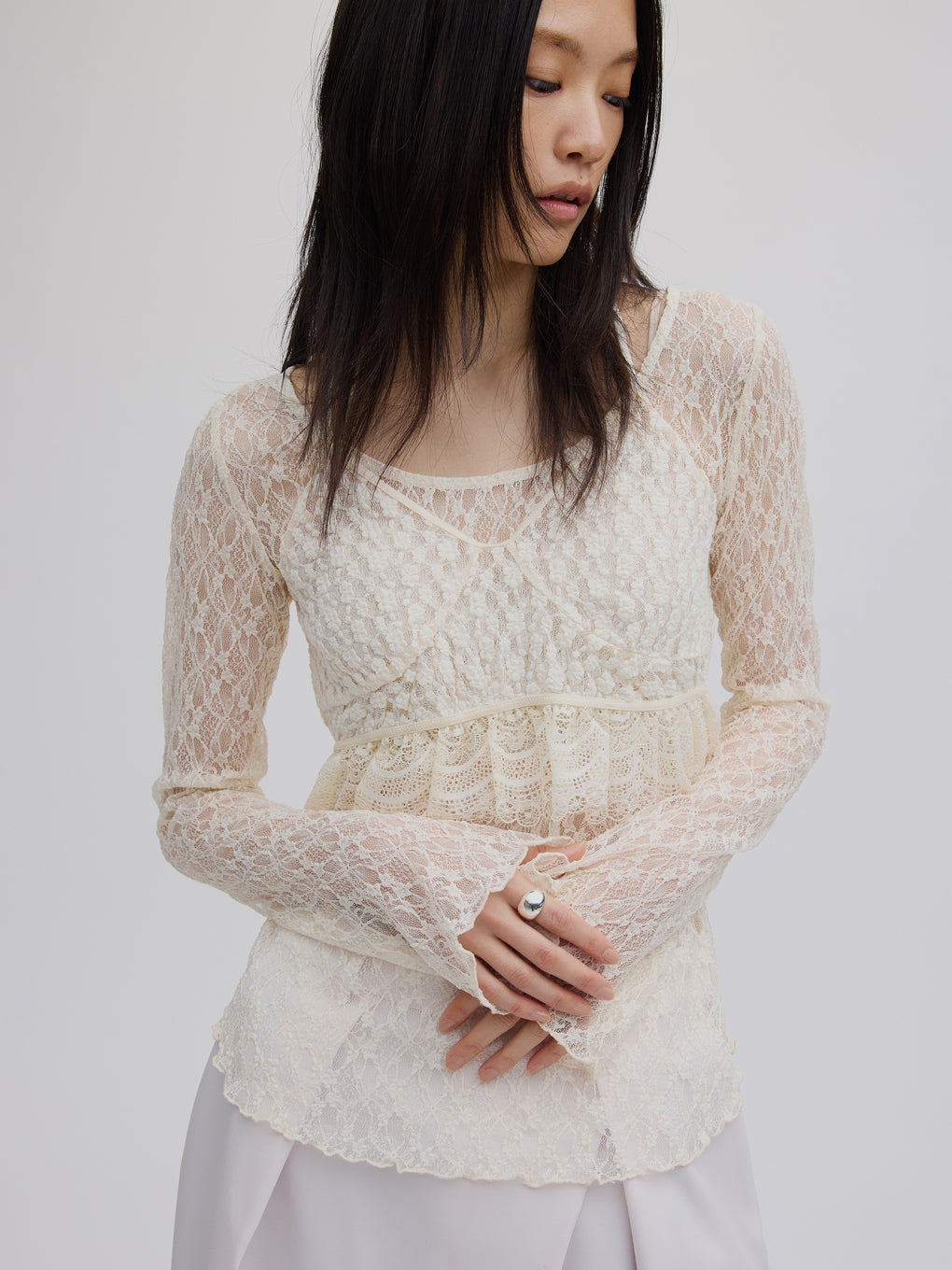 CUT LACE BUSTIER SET TOP