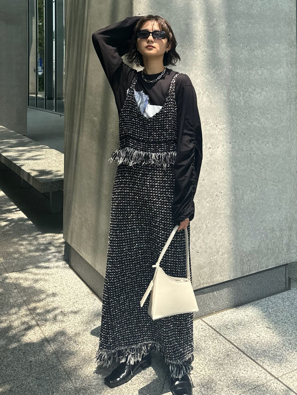 UND TWEED JUMPER SKIRT KNIT DRESS
