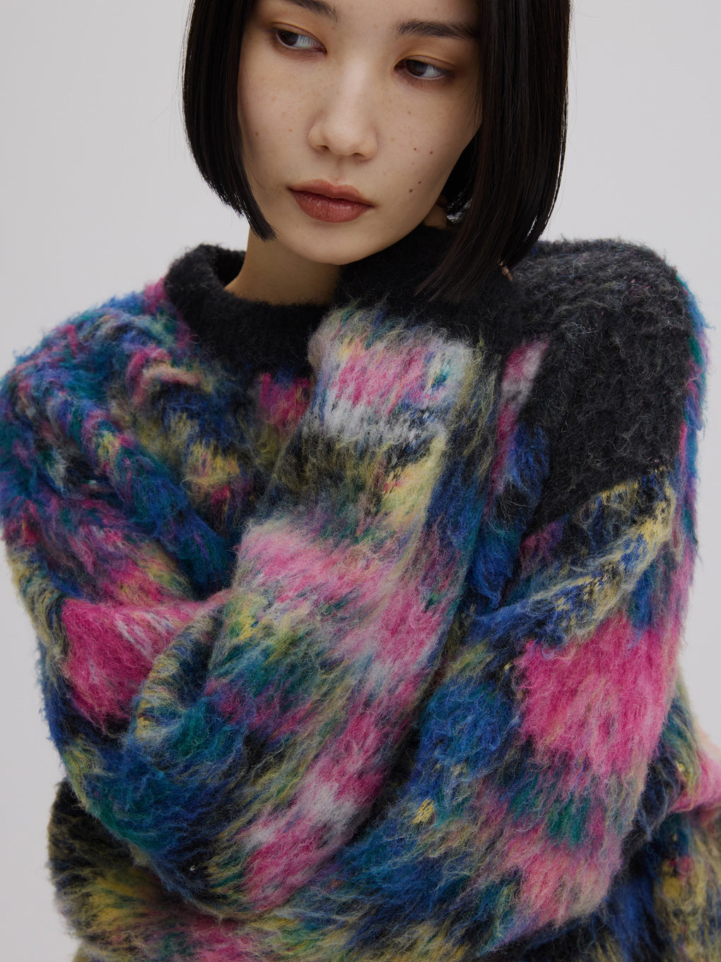 WILTED FLOWER MOHAIR JACQUARD  KNIT TOP