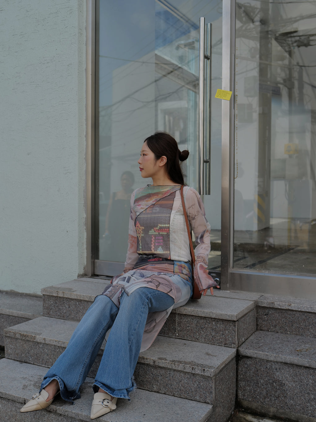 2WAY EMOTIONAL COLLAGE SHEER TOP