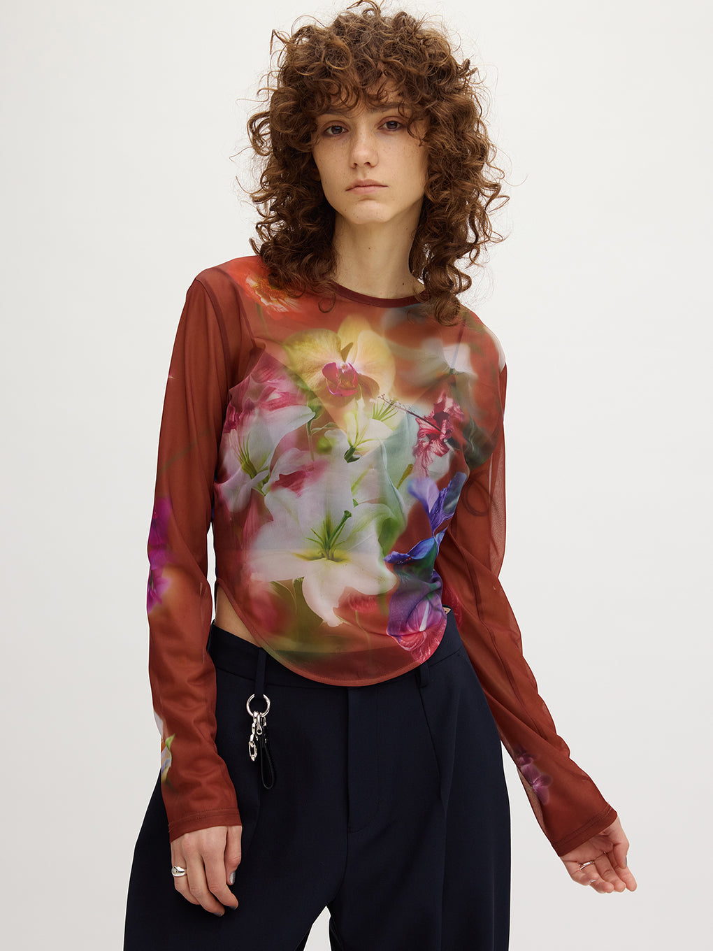 2WAY SMOKE FLOWER SHEER TOP