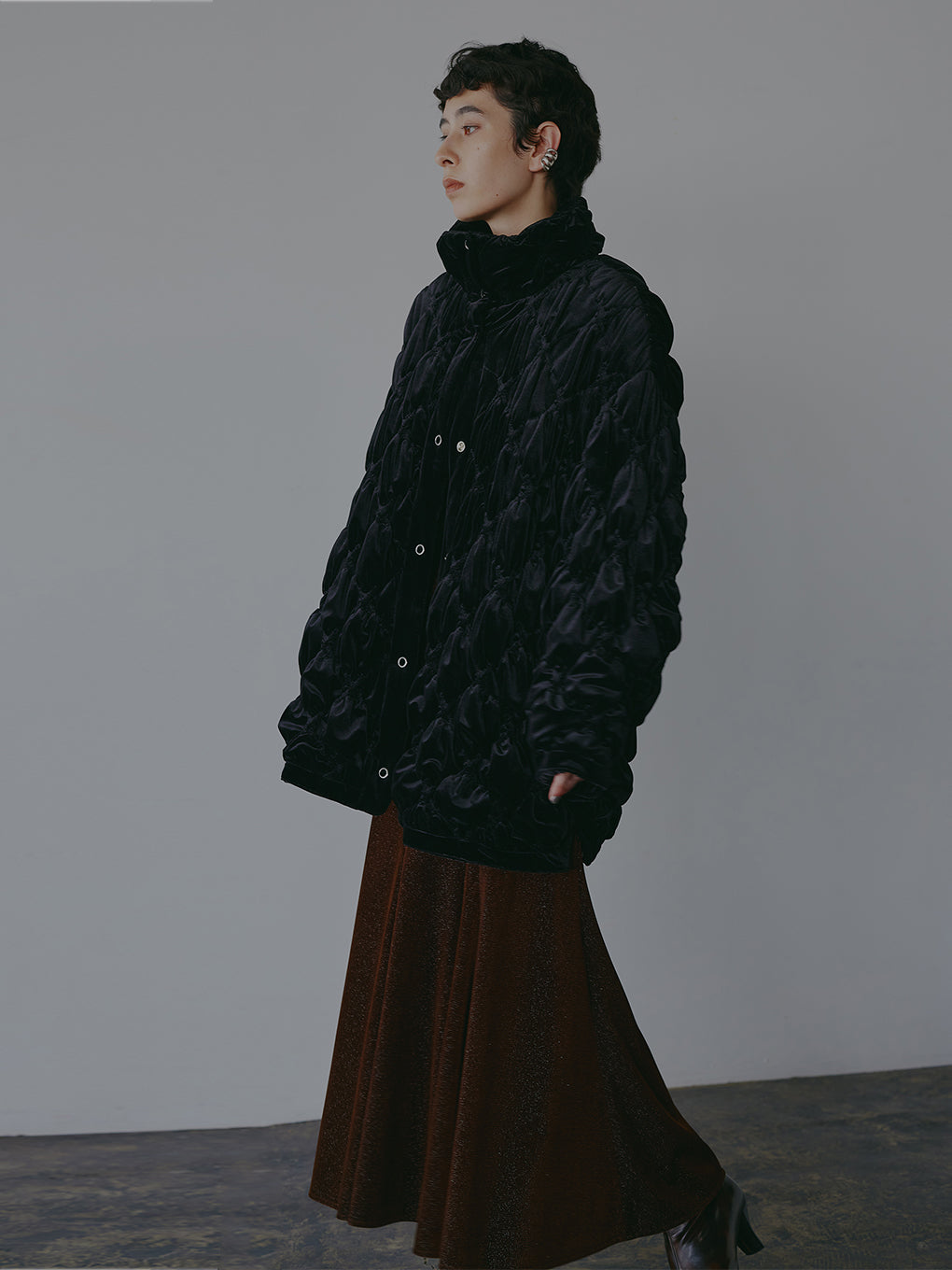 re様VELOUR QUILTING STAND COLLAR BLOUSON