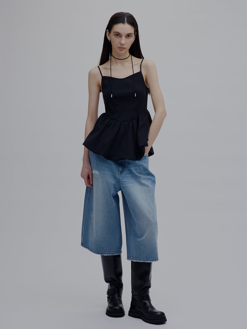 トップス eaphi BALLOON HEM CAMISOLE MEDI RIB BALLOON HEM CAMI TOP