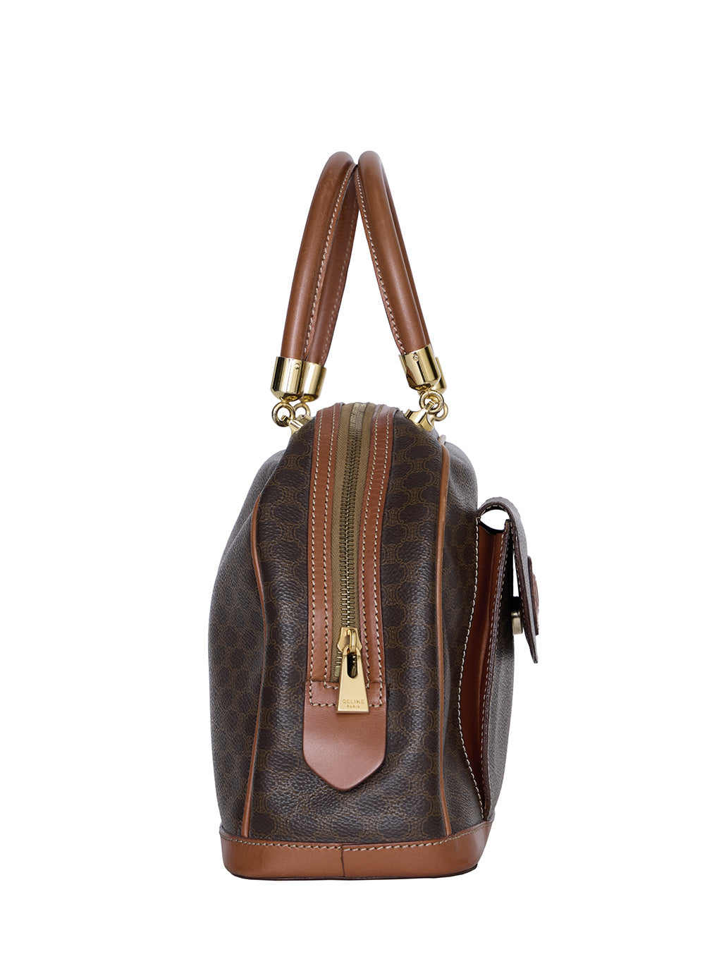 【良品】CELINE(セリーヌ)ボストンバッグ マカダム柄 カデナ×キー 茶 良品】CELINE(セリーヌ)ボストンバッグ マカダム柄 カデナ×キー