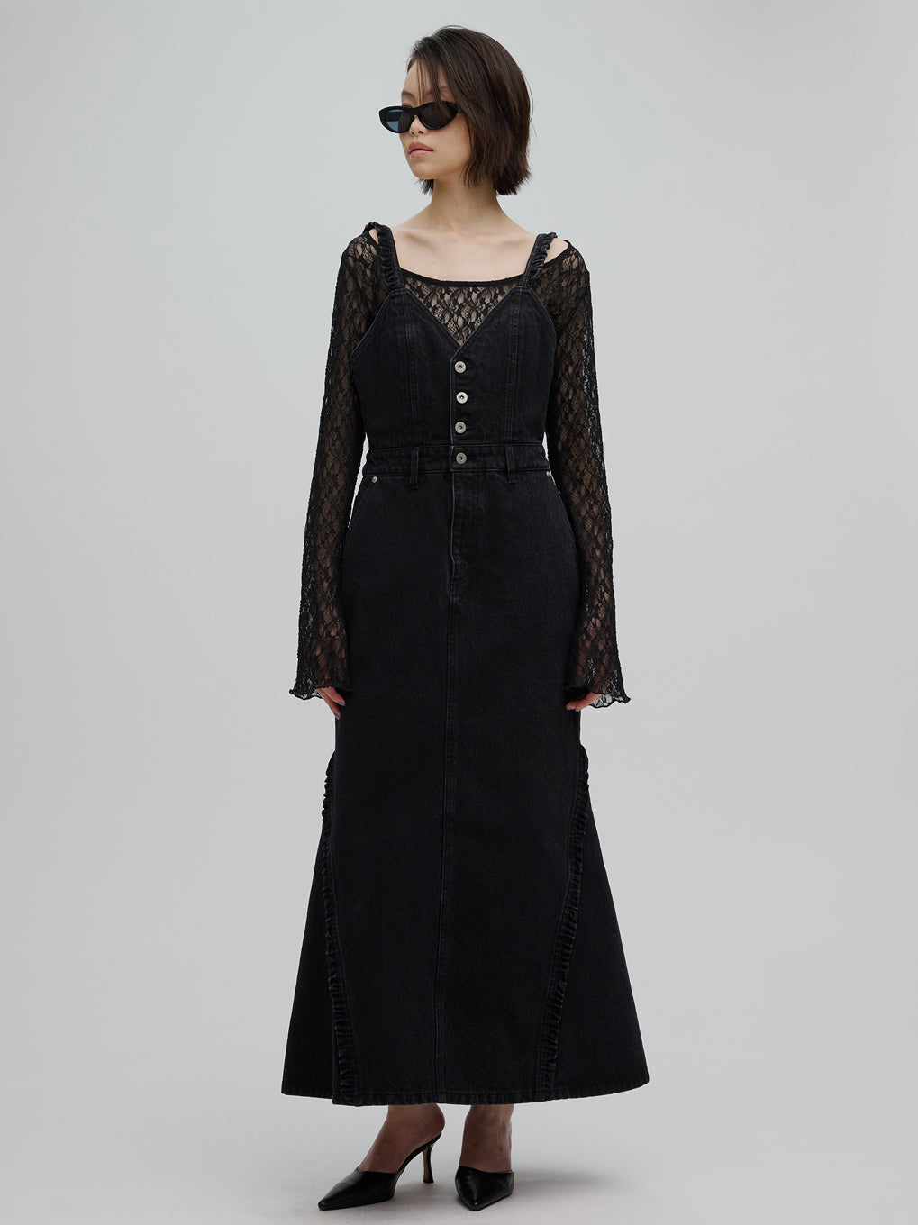 SMALL FRILL SUSPENDER DENIM SKIRT