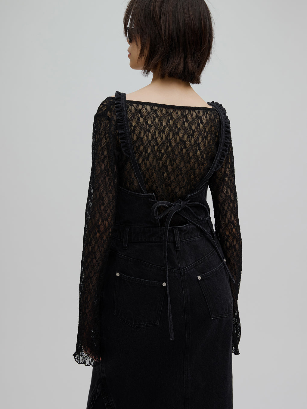 SMALL FRILL SUSPENDER DENIM SKIRT