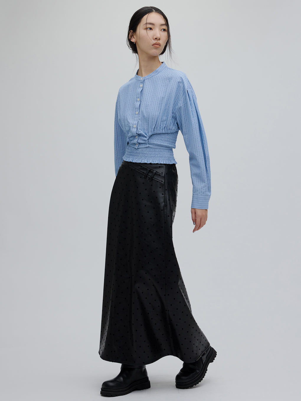 SHIRRING LAYERED SHORT SHIRT