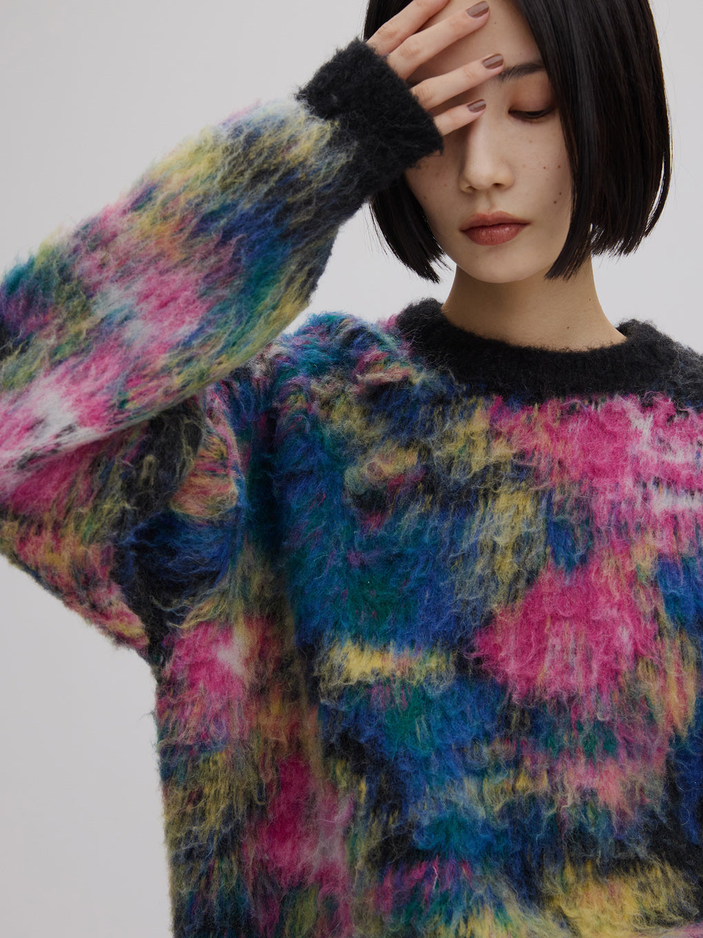 WILTED FLOWER MOHAIR JACQUARD  KNIT TOP