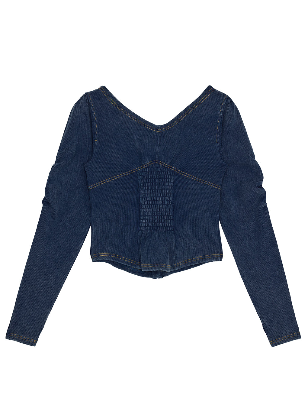 DENIM LIKE BALLOON SLEEVE CUT TOP