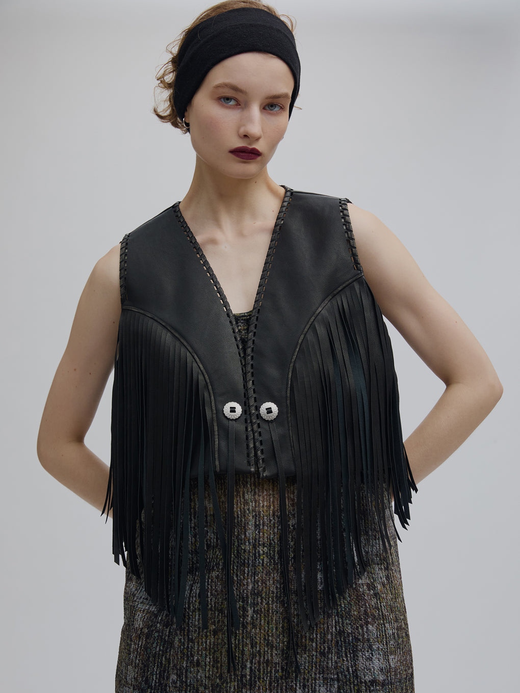 WESTERN FRINGE SYNTHETIC LEATHER VEST